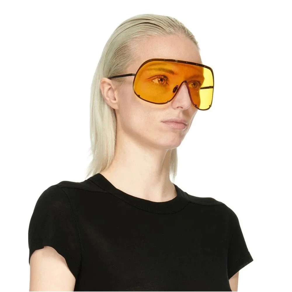 NEW Rick Owens Shield GBLKBN Oversized Avant Garde Sunglasses Yellow Black O/S